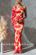 One Shoulder Bell Sleeve Backless Printed Maxi Dress