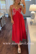 Margovil Spaghetti Strap Twin Fish Embroidery Maxi Dress
