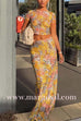 Margovil Lace Floral Print Short Sleeves Crop Top and Bodycon Maxi Skirt Set