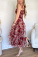 V Neck Sleeveless Floral Print Ruffles Maxi Dress