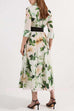 3/4 Sleeves Button Up Wild Rose Print Shirt Maxi Dress