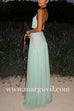 Margovil Deep V Neck Halter Backless Color Block Bow Maxi Dress