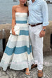 Strapless Color Block A-line Swing Maxi Dress