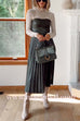 Strapless Pleated Faux Leather Midi Dress