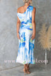 Asymmetric One Shoulder Tie Waist Slit Tie Dye Maxi Dress