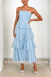 Margovil Strapless Empire Waist Ruffle Layered Maxi Dress