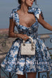 Margovil Bow Shoulder Floral Print A-line Mini Cami Dress