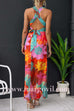 V Neck Sleeveless Tie Back Slit Floral Print Maxi Dress