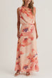 Cowl Neck Sleeveless Crop Top and Maxi Skirt Floral Print Set