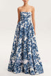 Margovil Strapless Back Lace-up Print Maxi Party Dress