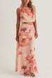 Cowl Neck Sleeveless Crop Top and Maxi Skirt Floral Print Set