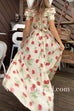 Ruffle Short Sleeves Tie Back Strawberry Print Swing Maxi Dress