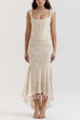 Margovil Sleeveless Ruched Waist Ruffle Hem Jacquard Maxi Dress