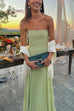 Margovil Strapless Tube Patchwork Pleated Maxi Dress