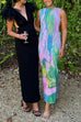 Margovil Sleeveless Side Slit Open Back Colorful Print Maxi Dress