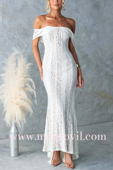 Off Shoulder Hollow Out Lace Bodycon Maxi Dress