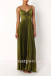 V Neck Spaghetti Strap Empire Waist Pleated Maxi Dress