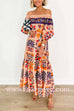 Margovil Off Shoulder Lantern Sleeves Printed Ruffle Maxi Dress