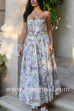 Margovil Spaghetti Strap Floral Print Bustier A-line Maxi Dress