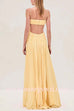 Margovil Spaghetti Strap Back Cut Out Pleated Maxi Dress