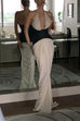 Halter Backless Denim Corset Drappy Slit Maxi Dress