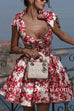 Margovil Bow Shoulder Floral Print A-line Mini Cami Dress