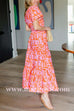 Margovil V Neck Smocked Waist Abstract Print Maxi Swing Dress