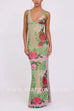 Margovil V Neck Sleeveless Rose Print Bodycon Maxi Dress