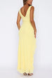 Margovil V Neck Sleeveless Ruffle High Slit Midi Dress