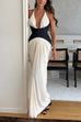 Halter Backless Denim Corset Drappy Slit Maxi Dress