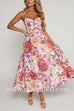 Spaghetti Strap High Waist Floral Print Midi Dress
