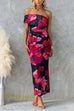 Off Shoulder Floral Print Bodycon Maxi Dress