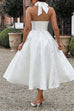 Margovil Halter V Neck Waisted Jacquard Swing Midi Party Dress