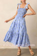 Tie Shoulder Smocked Ruffle Tiered Floral Print Midi Dress