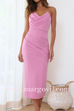 Strapless Tube Top Ruched Back Slit Midi Party Dress