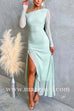 Asymmetric Shoulder Long Sleeves Slit Ruffle Maxi Dress