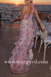 Margovil Dreamy Ruffle Halter V Neck Slit Watercolor Floral Maxi Dress