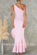 One Shoulder Irregular Ruffle Hem Bodycon Maxi Dress
