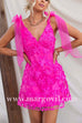 V Neck Bow Shoulder Floral Embroidered Mesh Mini Dress