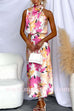 Mockneck Sleeveless Floral Print Satin Maxi Dress