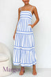 Margovil Spaghetti Strap Tiered Color Block Striped Maxi Dress