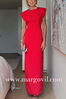 Crewneck Short Sleeves Maxi Party Dress