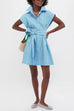 Short Sleeves Button Down Tie Waist Striped Mini Dress