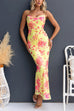 Spaghetti Strap Lace-up Floral Print Maxi Dress