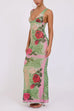 Margovil V Neck Sleeveless Rose Print Bodycon Maxi Dress