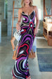Spaghetti Straps Side Slit Abstract Print Maxi Dress