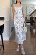 Margovil Bow Shoulder Back Lace-up Floral Print Midi Cami Dress