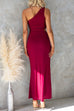 One Shoulder Cut Out Waist Drape Front Maxi Dress
