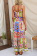 V Neck Tie Waist Wide Leg Aztec Print Cami Jumpsuit