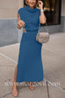 Cowl Neck Waisted Side Slit Midi Sweater Dress